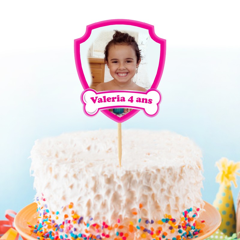 Cake topper Pat patrouille Stella personnalisé avec photo et prénom