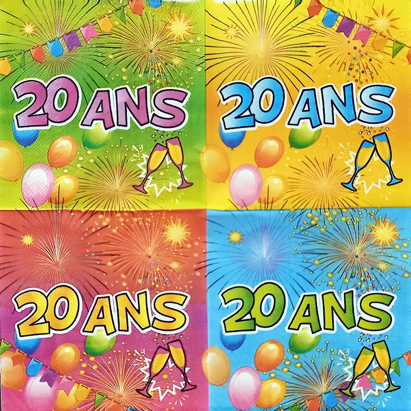 Serviettes Anniversaire 20 Ans en papier x20