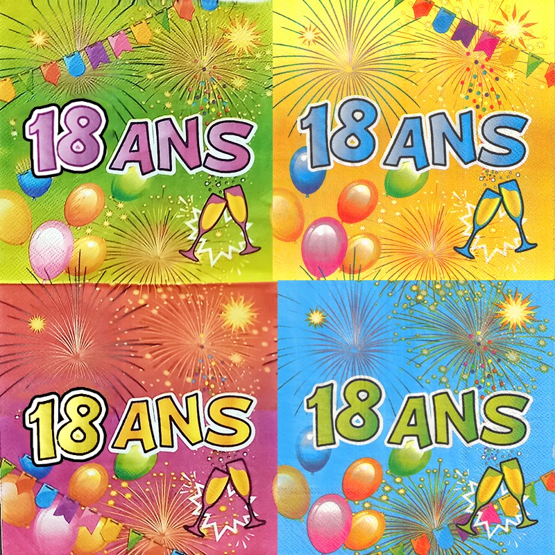 Serviette Anniversaire 18 ans - Serviette Papier 18 Ans