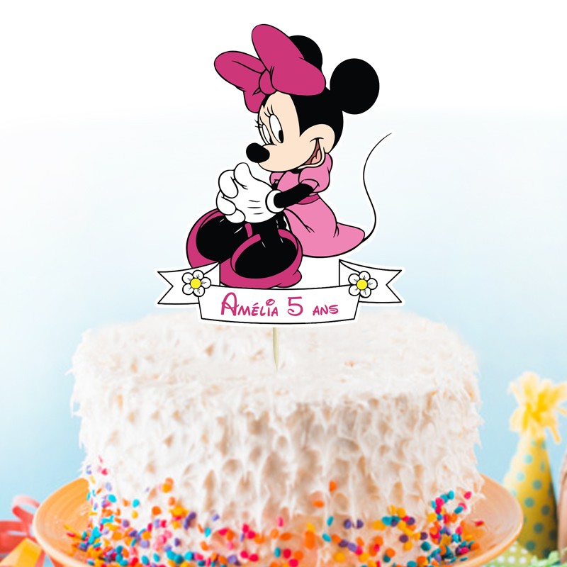 Décoration Gateau Minnie Personnalisée - Cake Topper Minnie - Pique Gateau  Minnie Personnalisé