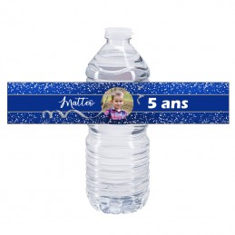 Etiquette Bouteille Eau Paillette Bleue