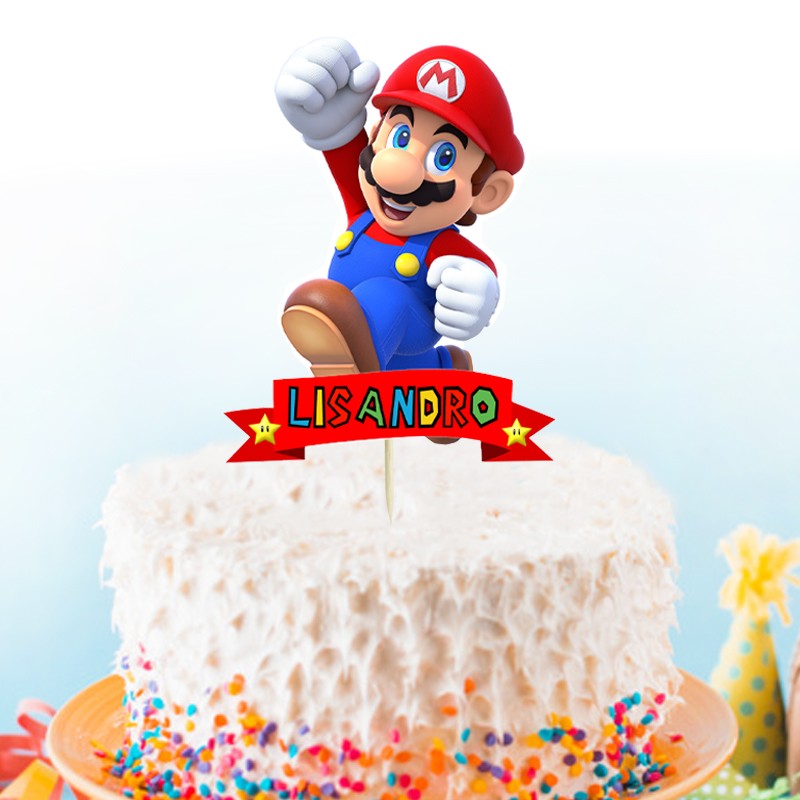 Décoration Gateau Mario Personnalisé - Cake Topper Mario - Pique