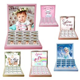 Petit coffret de chocolats personnalisés avec photo pour parrain et marraine