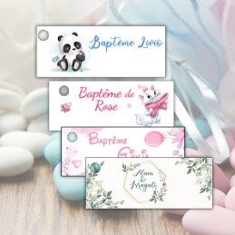 Etiquette de dragées personnalisée pour baptême ou mariage