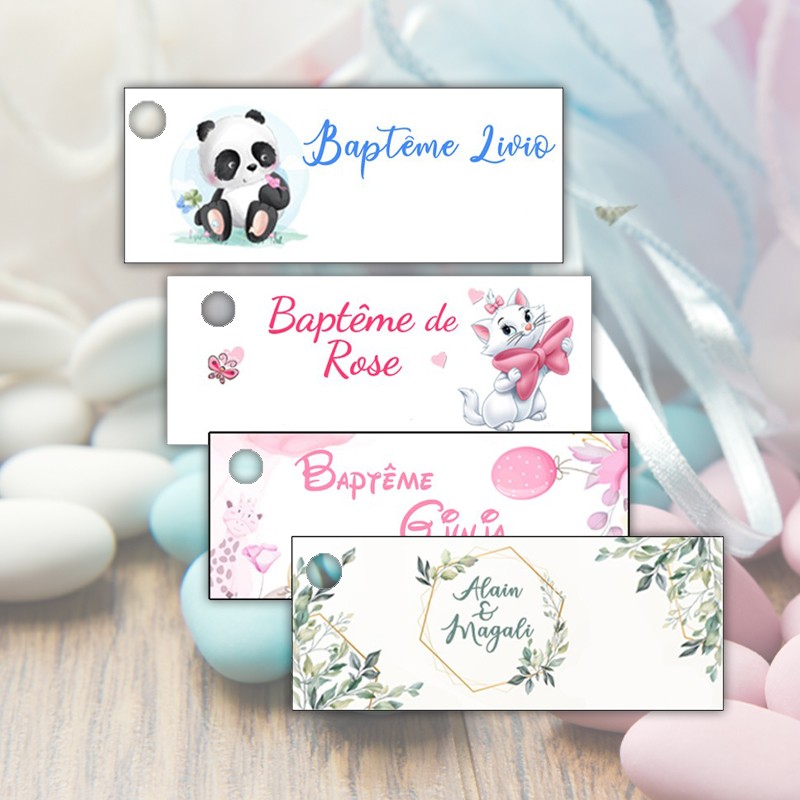 Etiquette de dragées personnalisée pour baptême ou mariage
