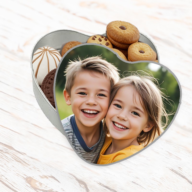 Boîte à biscuits en métal personnalisée avec photo de famille