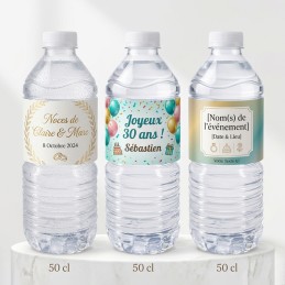 Etiquette bouteille d'eau personnalisée pour anniversaire, mariage