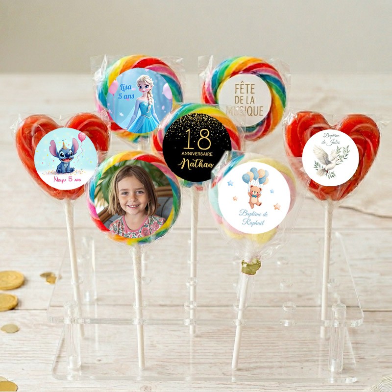 Sucette personnalisée avec photo - Bonbon pour anniversaire, mariage & baptême