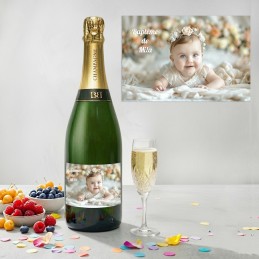 Etiquette Champagne personnalisée avec photo : anniversaire, baptême et mariage