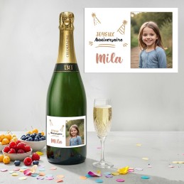 Etiquette Champagne personnalisée avec photo : Anniversaire