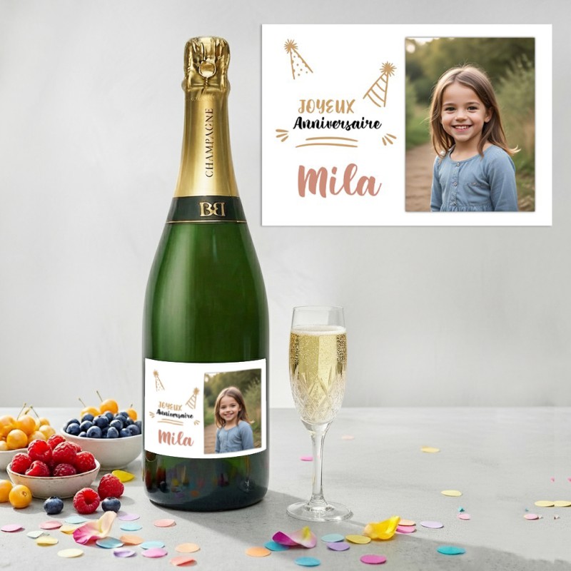 Etiquette Champagne personnalisée avec photo : Anniversaire