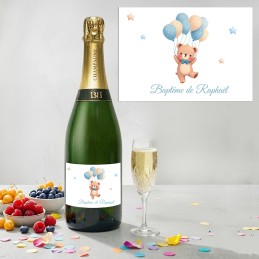 Etiquette Champagne personnalisée ours : Anniversaire, Baptême