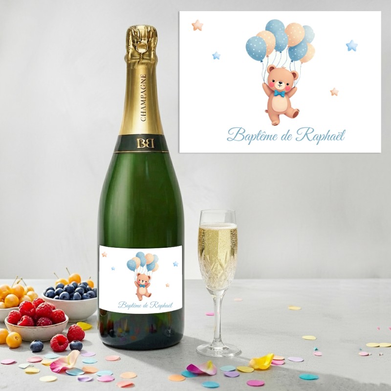 Etiquette Champagne personnalisée ours : Anniversaire, Baptême
