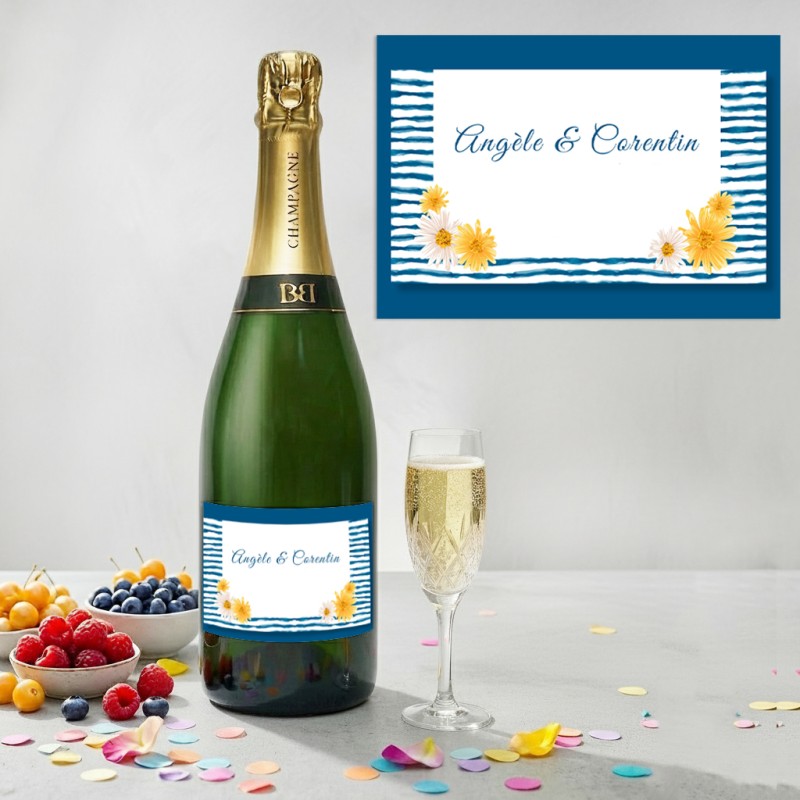 Etiquette Champagne personnalisée Marine : Anniversaire, Mariage