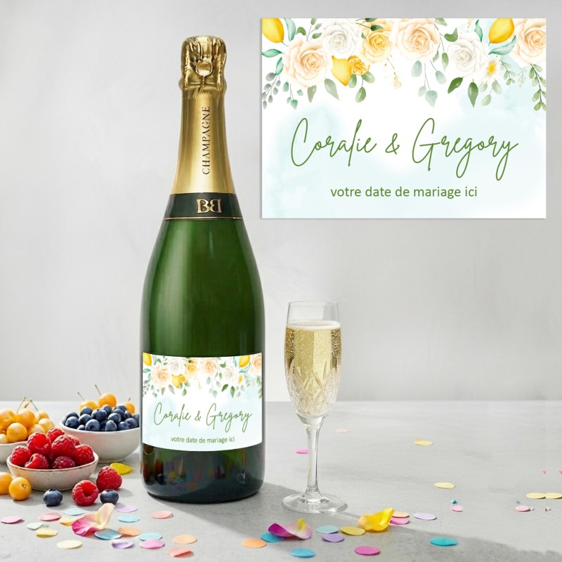Etiquette Champagne personnalisée pour mariage : Citron