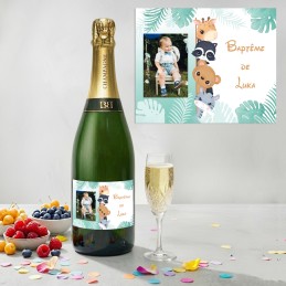 Etiquette Champagne personnalisée avec photo : Anniversaire, Baptême / modèle savane