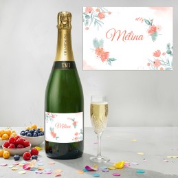 Etiquette Champagne personnalisée : Anniversaire, Baptême et Mariage / modèle printemps