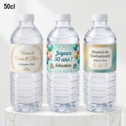 Étiquette bouteille d'eau personnalisée 50cl : Anniversaire, Baptême et Mariage