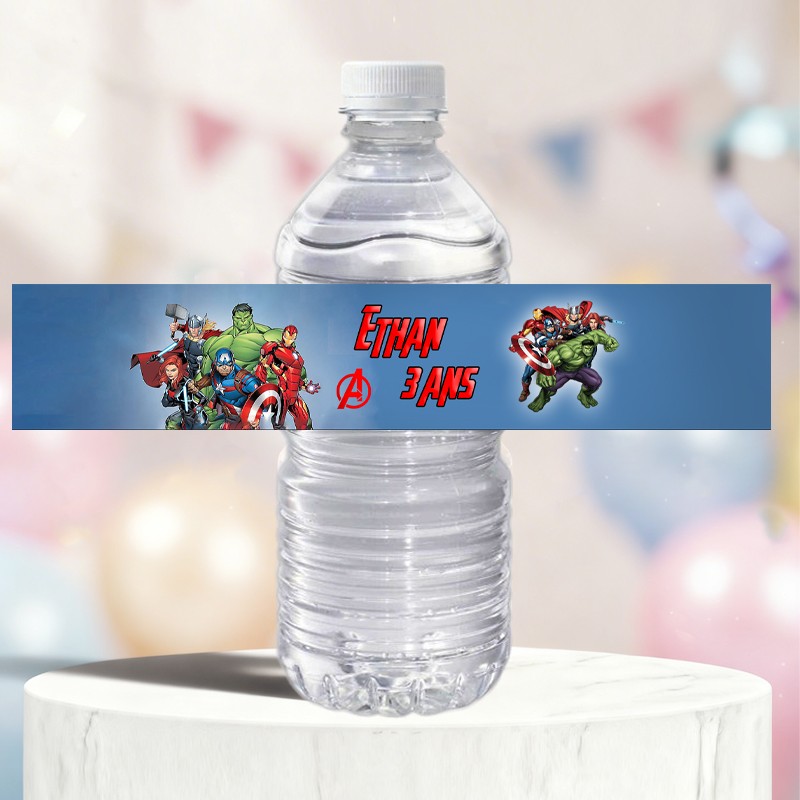 Etiquette bouteille d'eau personnalisée Avengers