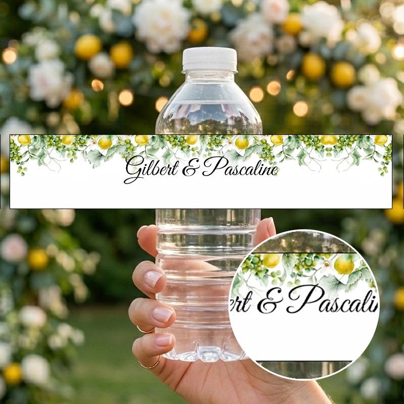 Etiquette bouteille eau personnalisée citron