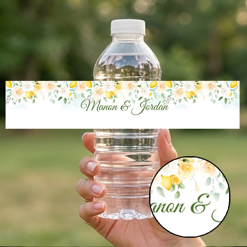 Etiquette bouteille eau Mariage Citron