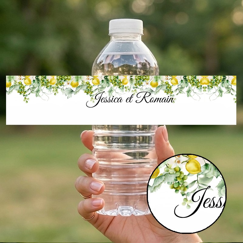 Etiquette bouteille eau Mariage personnalisée Citron