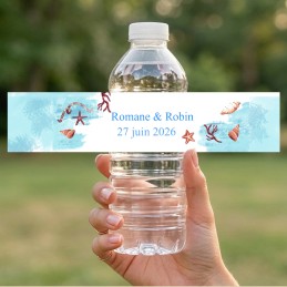 Etiquette bouteille eau Mariage personnalisée mer