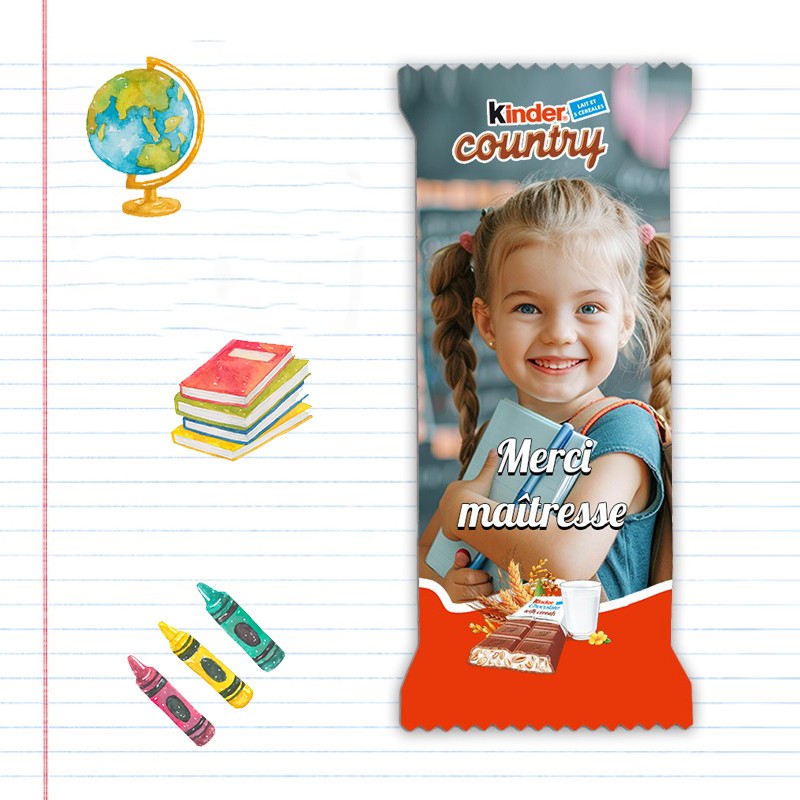 Kinder Country personnalisé avec photo - Cadeau Maîtresse/Nounou