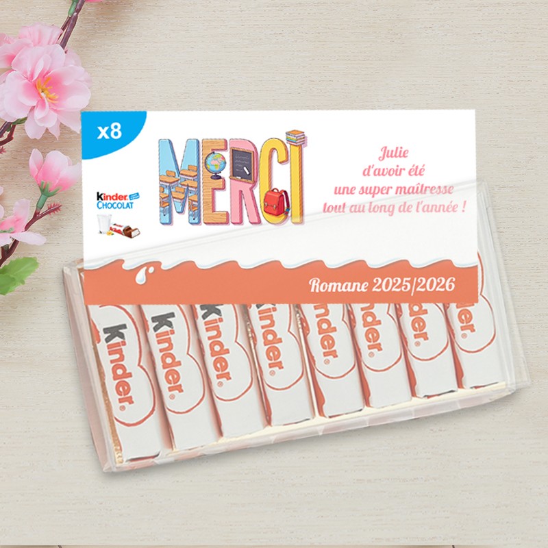 Cadeau fin d'année maîtresse/Nounou - Kinder chocolat personnalisé
