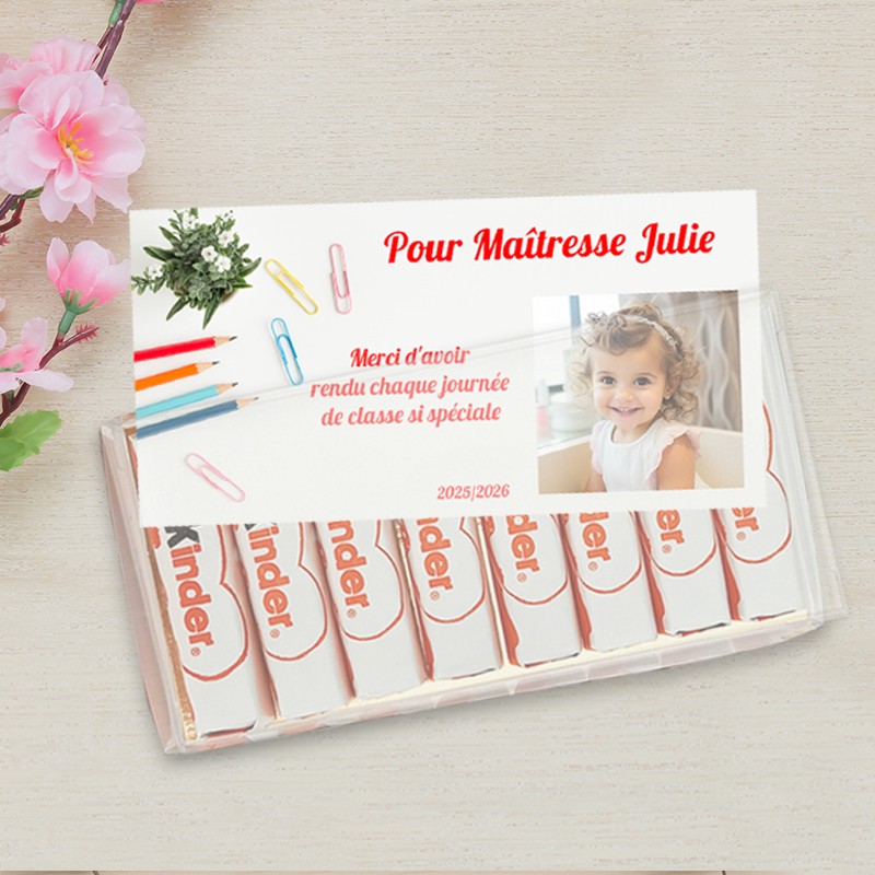 Cadeau fin d'année maîtresse/Nounou - Kinder chocolat personnalisé