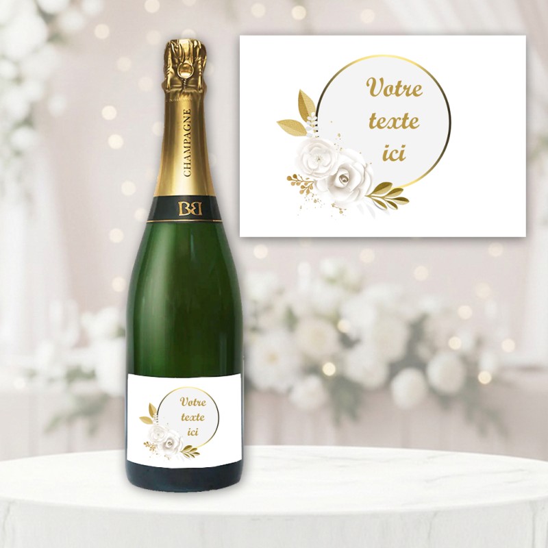 Etiquette Champagne personnalisée fleur et or