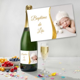 Etiquette Champagne personnalisée avec photo - or