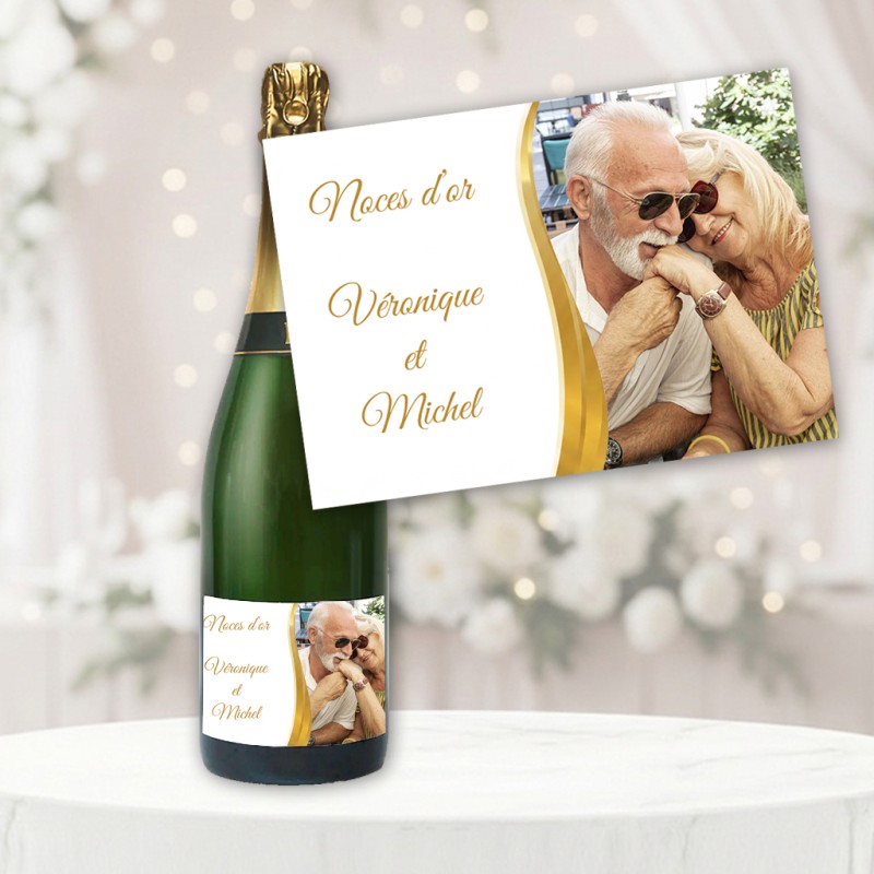 Etiquette Champagne personnalisée avec photo - Or