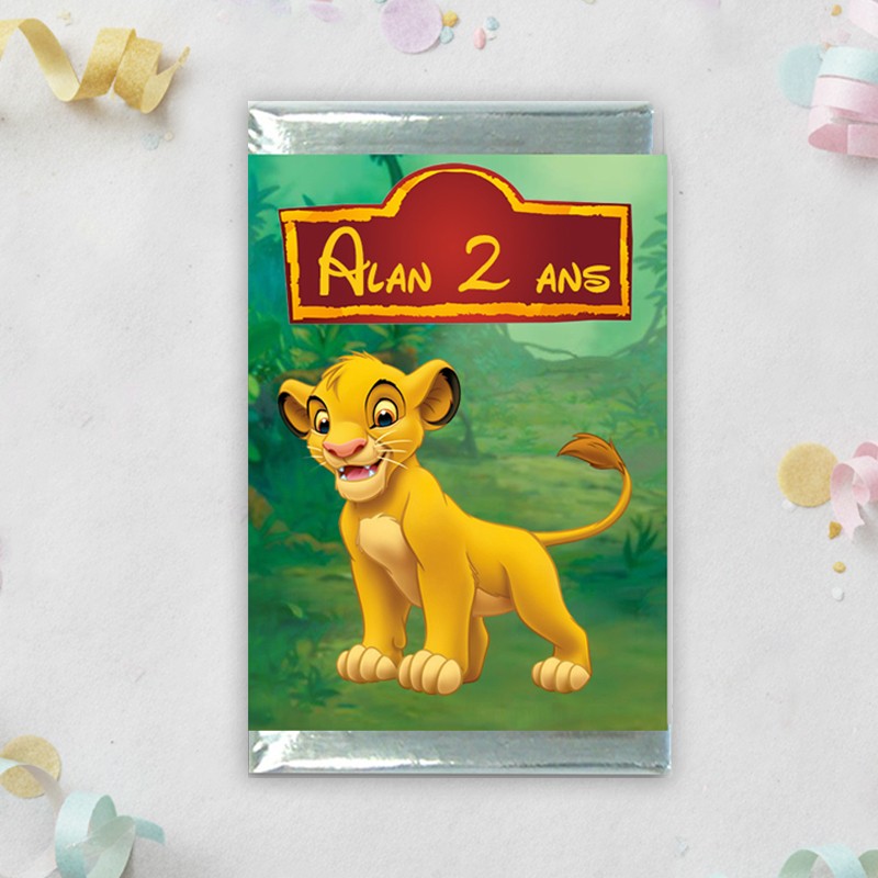 Carré de chocolat Le roi lion personnalisé - Cadeau invité Baptême