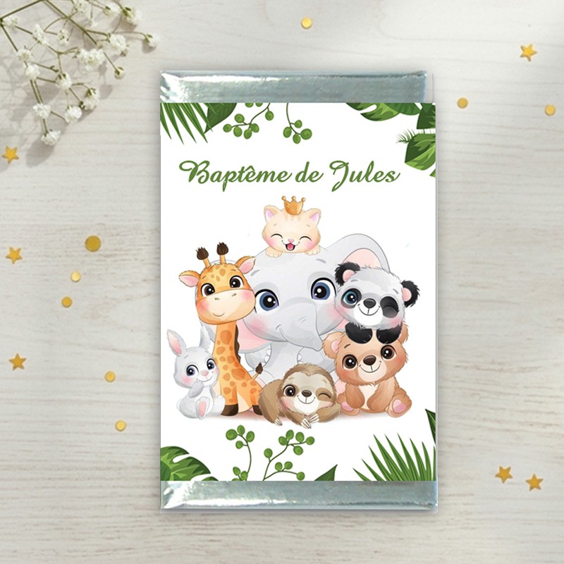 Carré de chocolat Baptême personnalisé - Chocolat savane prénom