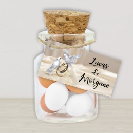 Etiquette à dragées personnalisée mariage colombes