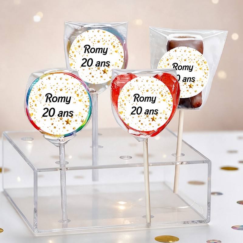 Sucette personnalisée paillettes or - Bonbon pour anniversaire