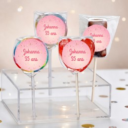 Sucette personnalisée paillettes or rose - Bonbon pour anniversaire